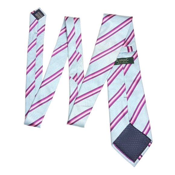 Loding Shirts Silk Tie Men’s Long 64” Blue Purple Pink Striped Designer Tie New - Picture 3 of 4